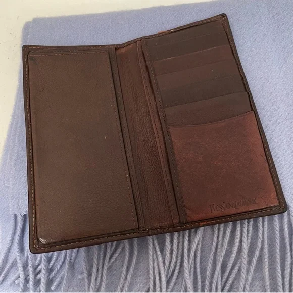 YSL• VTG Leather Pocket Secretary Wallet & Wool/Cashmere Scarf Accessory Bundle